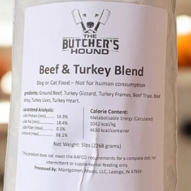Beef & Turkey Blend - Raw PMR 80/10/10 Dog Food - 30 LB Case - The Butchers Hound by Montgomery Meats