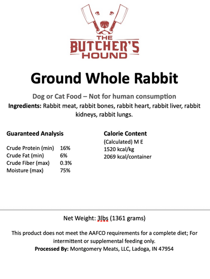 Whole Ground Rabbit - 3lb Package