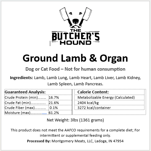 Big Lamb Box with Side o' Bone - Raw PMR Dog Food - 30lb - The Butchers Hound by Montgomery Meats