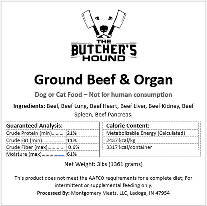 Big Beef Box with a Side o' Bone - Raw PMR Dog Food - 30lb - The Butchers Hound by Montgomery Meats