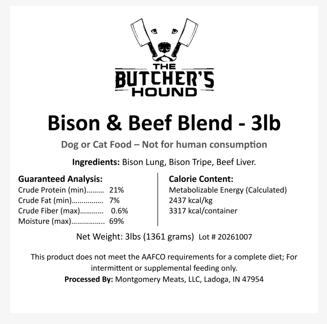 Raw bison and beef blend with organs, ground fresh at The Butcher's Hound