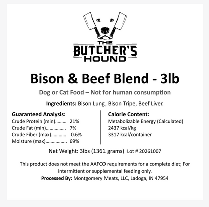 Raw bison and beef blend with organs, ground fresh at The Butcher's Hound