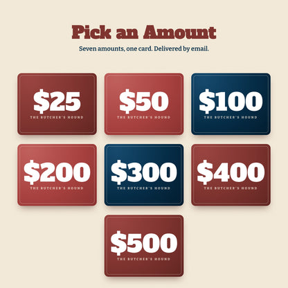 Gift card amounts available: $25, $50, $100, $200, $300, $400 and $500