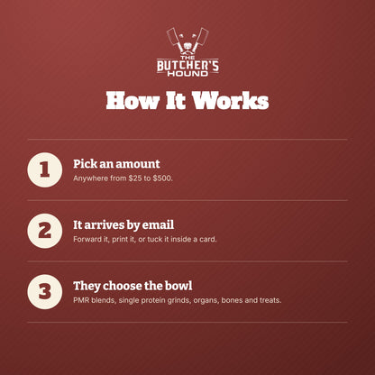 How the e-gift card works: pick an amount, it arrives by email, they choose what goes in the bowl